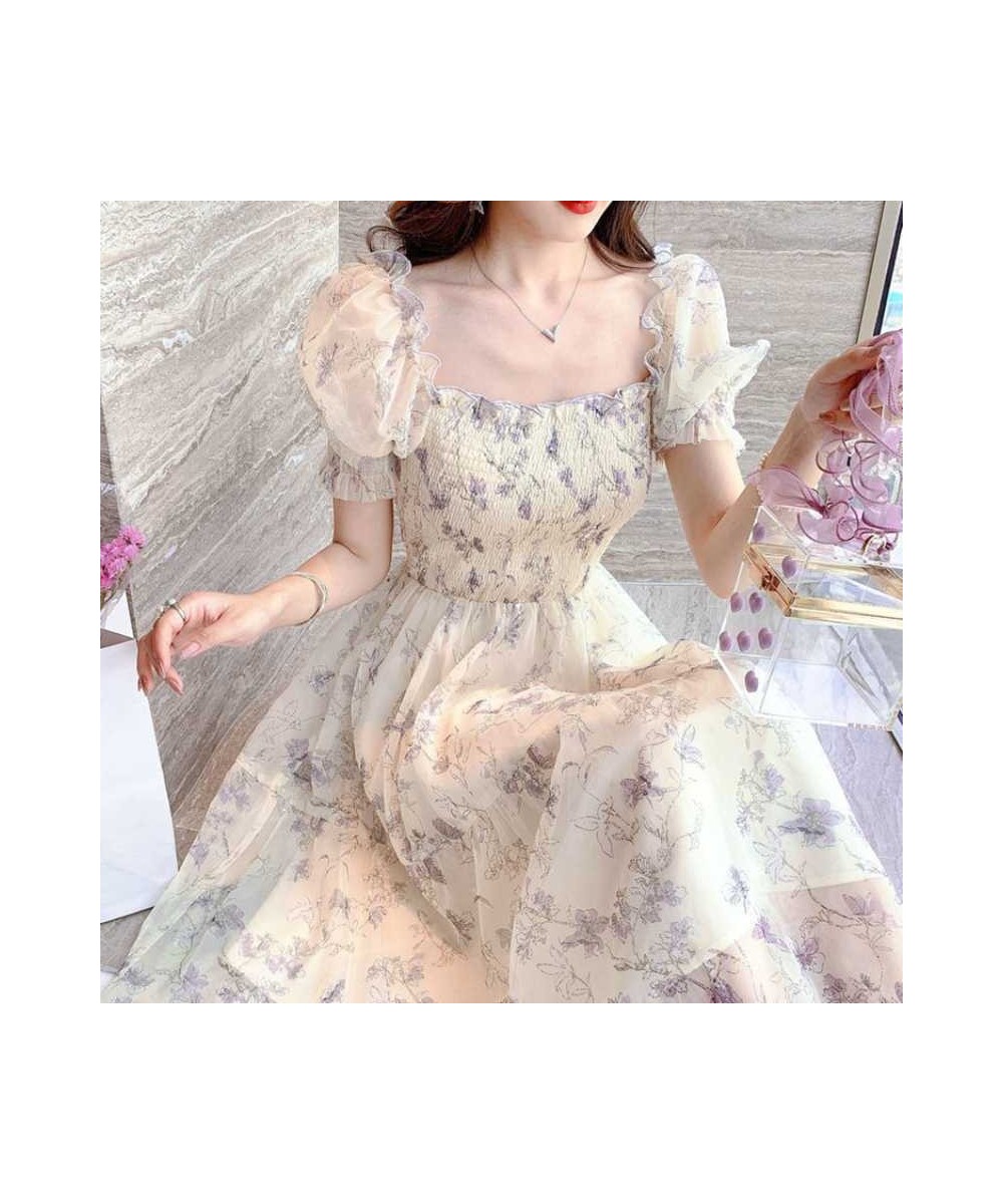 2022 Summer Women French Tender Ink Painting Puff Sleeve Long Dress Korean Temperament Sweet Fairy Style Lady Floral Dress $2...