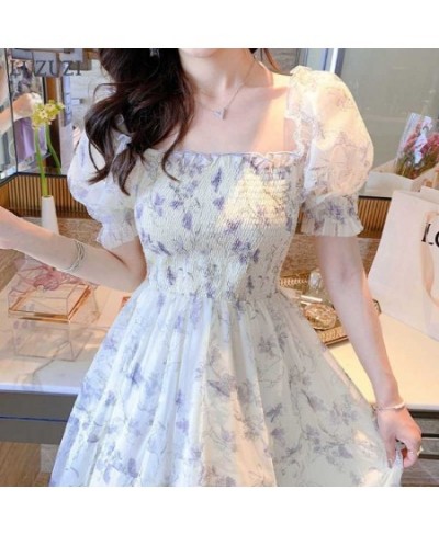 2022 Summer Women French Tender Ink Painting Puff Sleeve Long Dress Korean Temperament Sweet Fairy Style Lady Floral Dress $2...