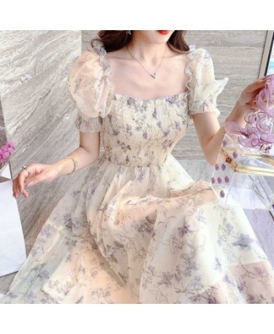 2022 Summer Women French Tender Ink Painting Puff Sleeve Long Dress Korean Temperament Sweet Fairy Style Lady Floral Dress $2...