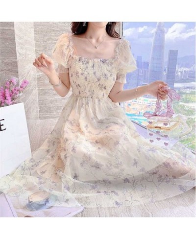 2022 Summer Women French Tender Ink Painting Puff Sleeve Long Dress Korean Temperament Sweet Fairy Style Lady Floral Dress $2...