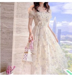 2022 Summer Women French Tender Ink Painting Puff Sleeve Long Dress Korean Temperament Sweet Fairy Style Lady Floral Dress $2...