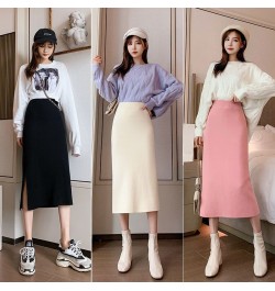 2023 Women Autumn Winter New High Waist Knitted Skirts Female Thicken Warm Sweater Skirts Ladies Slim Split Pencil Skirts N10...