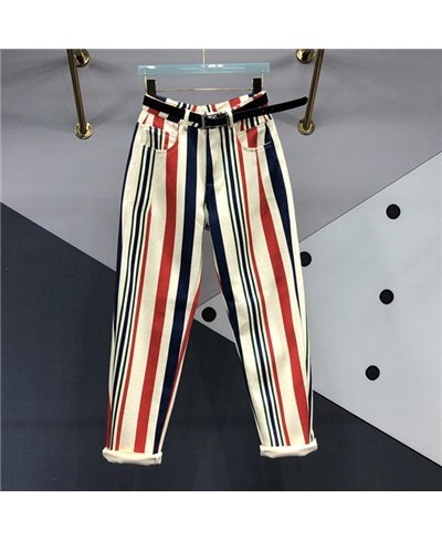 Stripe Print Jeans Women 2023 Spring Summer Casual Fashion High Waist Jeans Pencil Pants Female Pocket Loose Denim Harem Pant...