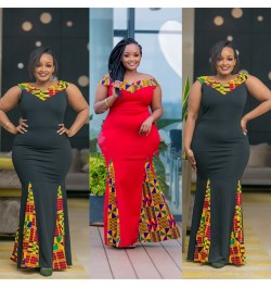 2023 New African Style Plus Size V-Neck Sleeveless Printing Mop Dress For Women $51.66 - Plus Size Clothes