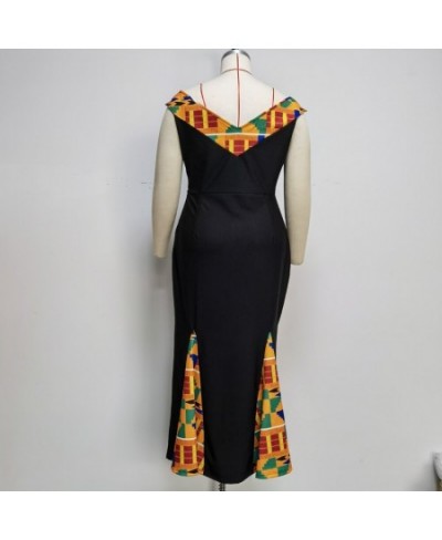 2023 New African Style Plus Size V-Neck Sleeveless Printing Mop Dress For Women $51.66 - Plus Size Clothes