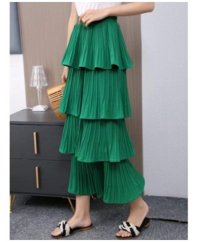 2023 New Spring Summer Women High Waist Slim Long Skirt Korean Sweet Solid Color Multi-layer Pleated Hem Cake Skirt 7 Colors ...