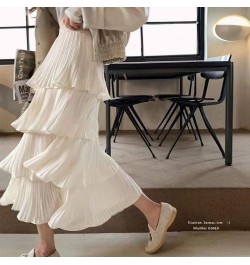 2023 New Spring Summer Women High Waist Slim Long Skirt Korean Sweet Solid Color Multi-layer Pleated Hem Cake Skirt 7 Colors ...