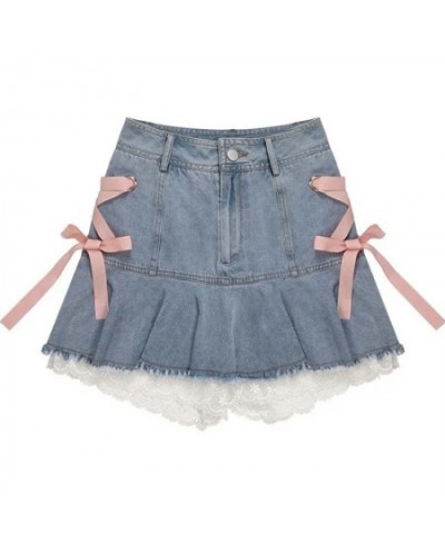 Pink Lace Denim Skirt Women's High Waist A-line Skirt Sexy Sweet Y2K Korean Fashion High-Street Girl Spring and Summer $38.12...