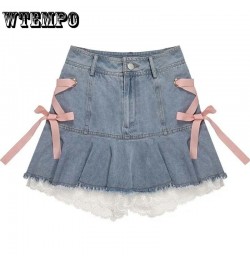 Pink Lace Denim Skirt Women's High Waist A-line Skirt Sexy Sweet Y2K Korean Fashion High-Street Girl Spring and Summer $38.12...