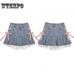 Pink Lace Denim Skirt Women's High Waist A-line Skirt Sexy Sweet Y2K Korean Fashion High-Street Girl Spring and Summer $38.12...