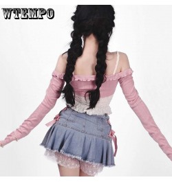 Pink Lace Denim Skirt Women's High Waist A-line Skirt Sexy Sweet Y2K Korean Fashion High-Street Girl Spring and Summer $38.12...