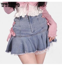 Pink Lace Denim Skirt Women's High Waist A-line Skirt Sexy Sweet Y2K Korean Fashion High-Street Girl Spring and Summer $38.12...