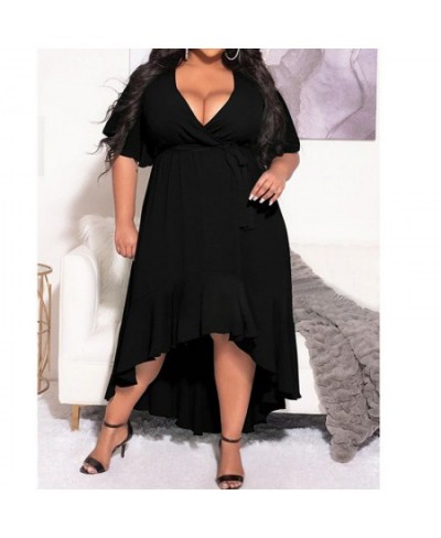 Evening Party Sexy Solid Color V-Neck Patchwork Ruffles Flare Half Sleeve Summer Clothes Bandage Plus Size Irregular Midi Dre...