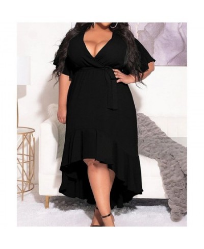 Evening Party Sexy Solid Color V-Neck Patchwork Ruffles Flare Half Sleeve Summer Clothes Bandage Plus Size Irregular Midi Dre...