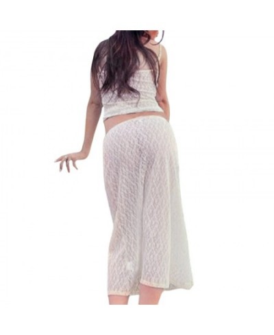 Two Piece Lace Outfit for Women White See Through Sleeveless Crop Tops + Low Waist Mid Skirt y2k Clothes Set Beachwear $24.88...