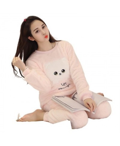 New Autumn Winter Warm Flannel Women Pyjamas Sets Thick Coral Velvet Long Sleeve Cartoon Sleepwear Flannel Pajamas Set Girl $...