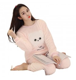 New Autumn Winter Warm Flannel Women Pyjamas Sets Thick Coral Velvet Long Sleeve Cartoon Sleepwear Flannel Pajamas Set Girl $...