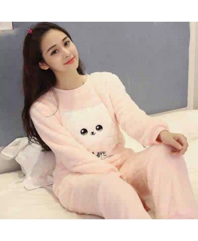 New Autumn Winter Warm Flannel Women Pyjamas Sets Thick Coral Velvet Long Sleeve Cartoon Sleepwear Flannel Pajamas Set Girl $...