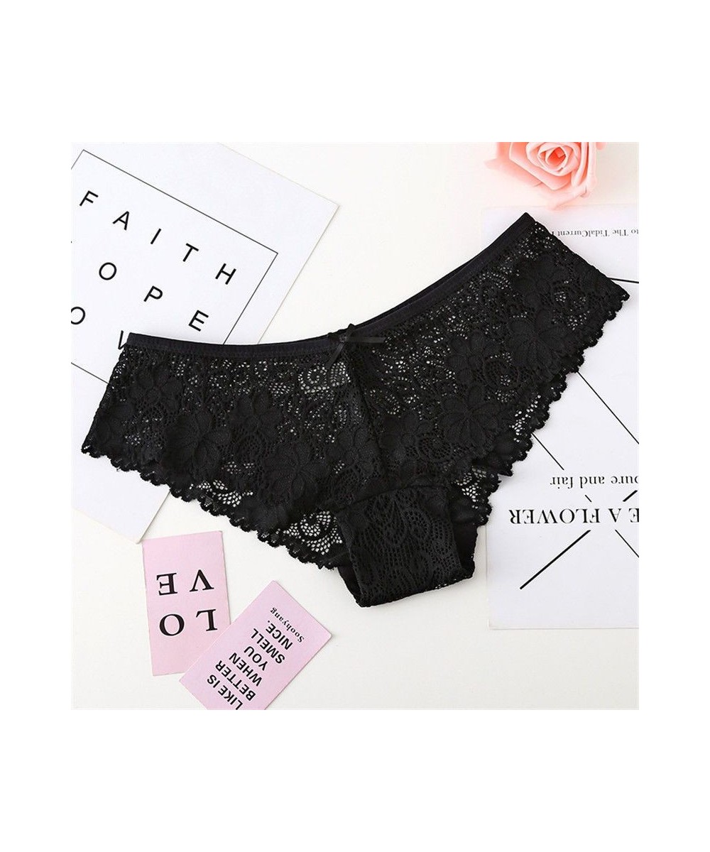 Women Briefs Sexy Full Lace Cross Laced Panties Hollow Out Low-waist Female Shorts Soft Solid Color Breathable Underwear $11....