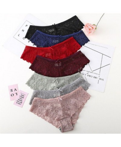 Women Briefs Sexy Full Lace Cross Laced Panties Hollow Out Low-waist Female Shorts Soft Solid Color Breathable Underwear $11....