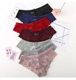 Women Briefs Sexy Full Lace Cross Laced Panties Hollow Out Low-waist Female Shorts Soft Solid Color Breathable Underwear $11....