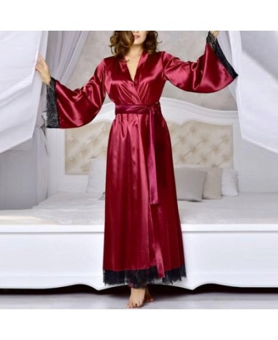 New Women Long Bathrobe Kimono Robe Satin Nightdress Nightgown High Quality Female Smooth Nightwear Sleepwear Pajamas $30.24 ...