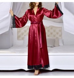 New Women Long Bathrobe Kimono Robe Satin Nightdress Nightgown High Quality Female Smooth Nightwear Sleepwear Pajamas $30.24 ...