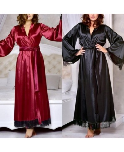 New Women Long Bathrobe Kimono Robe Satin Nightdress Nightgown High Quality Female Smooth Nightwear Sleepwear Pajamas $30.24 ...