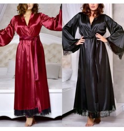 New Women Long Bathrobe Kimono Robe Satin Nightdress Nightgown High Quality Female Smooth Nightwear Sleepwear Pajamas $30.24 ...