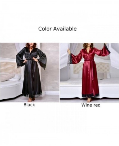 New Women Long Bathrobe Kimono Robe Satin Nightdress Nightgown High Quality Female Smooth Nightwear Sleepwear Pajamas $30.24 ...