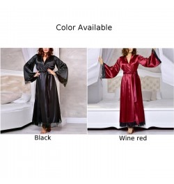 New Women Long Bathrobe Kimono Robe Satin Nightdress Nightgown High Quality Female Smooth Nightwear Sleepwear Pajamas $30.24 ...