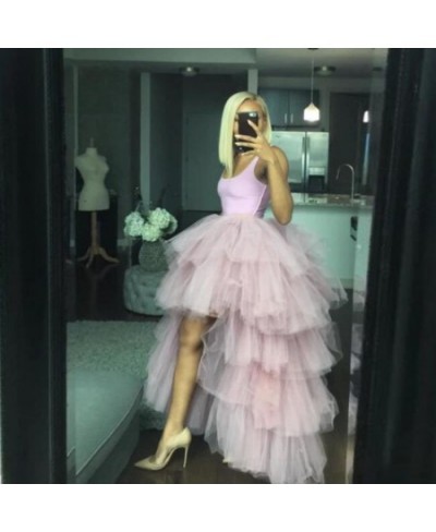 Chic Women Tutu High Low Tulle Skirt Tiered Ruffles Asymmetrical Prom Gown Party Skirts Saia Faldas Custom Made Maxi Tutu Gow...