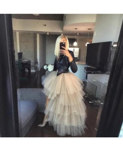 Chic Women Tutu High Low Tulle Skirt Tiered Ruffles Asymmetrical Prom Gown Party Skirts Saia Faldas Custom Made Maxi Tutu Gow...