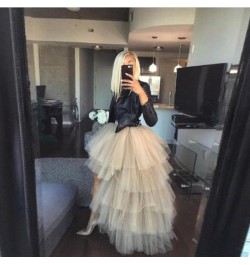 Chic Women Tutu High Low Tulle Skirt Tiered Ruffles Asymmetrical Prom Gown Party Skirts Saia Faldas Custom Made Maxi Tutu Gow...