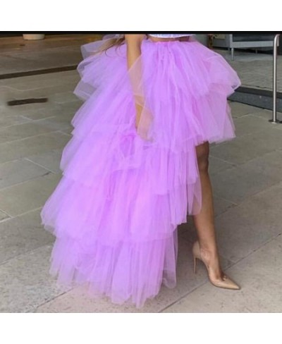 Chic Women Tutu High Low Tulle Skirt Tiered Ruffles Asymmetrical Prom Gown Party Skirts Saia Faldas Custom Made Maxi Tutu Gow...