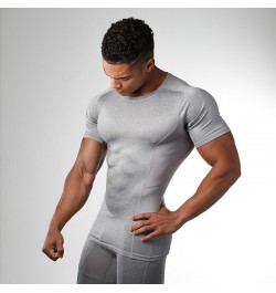 Summer Gym Mens Quick Dry Shirt Sport T Shirt Running Shirt Men Workout Tees Fitness Tights Tops Short Sleeve T-shirt Clothes...