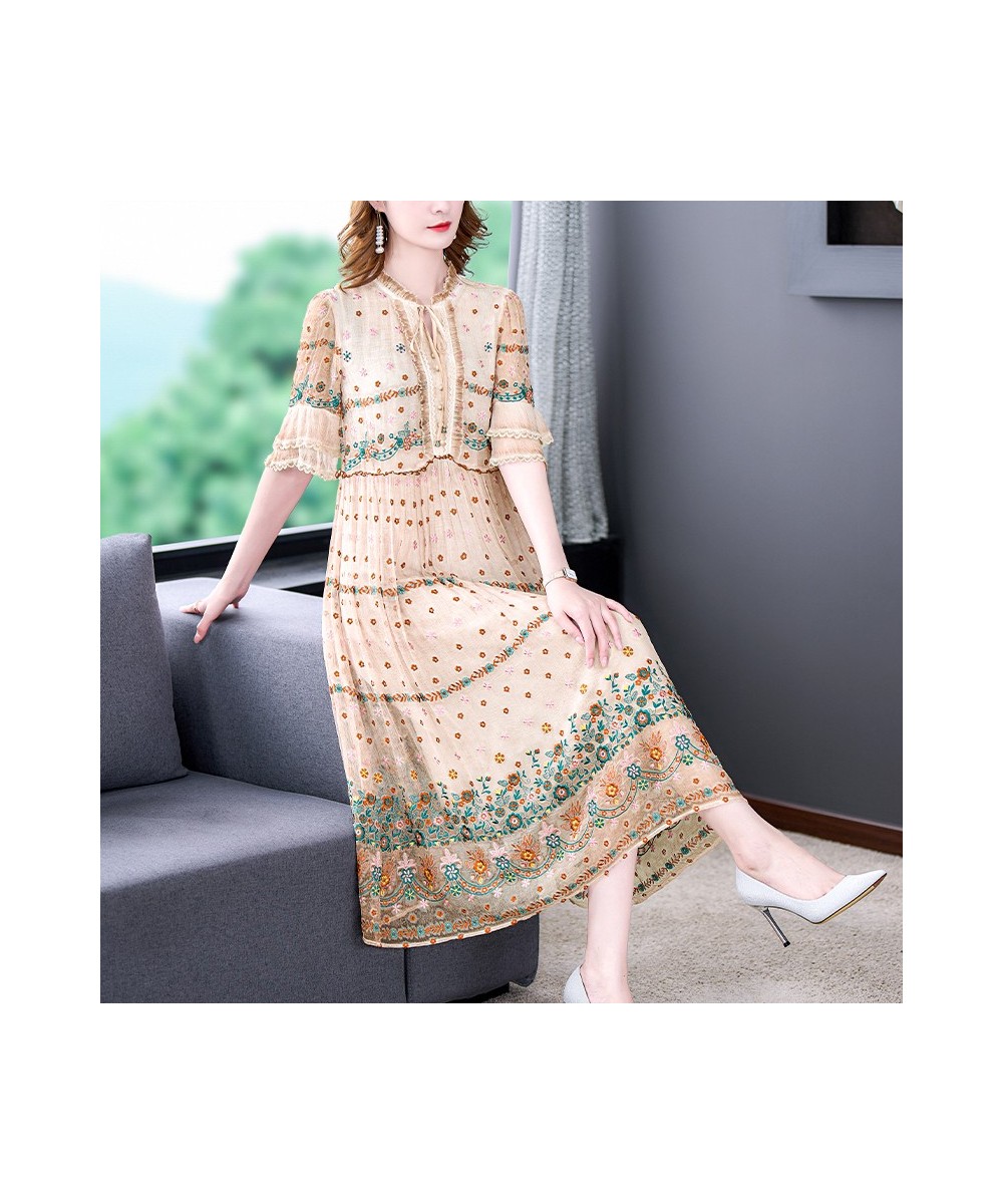 Spring And Summer 2023 New Heavy Industry Flower Embroidery Silk Dress Temperament Mulberry Silk Flower Loose Size Long Skirt...