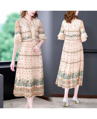 Spring And Summer 2023 New Heavy Industry Flower Embroidery Silk Dress Temperament Mulberry Silk Flower Loose Size Long Skirt...