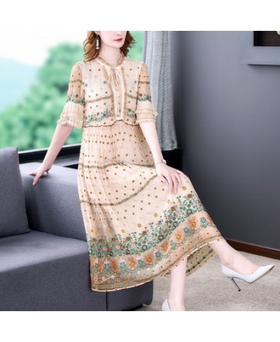 Spring And Summer 2023 New Heavy Industry Flower Embroidery Silk Dress Temperament Mulberry Silk Flower Loose Size Long Skirt...