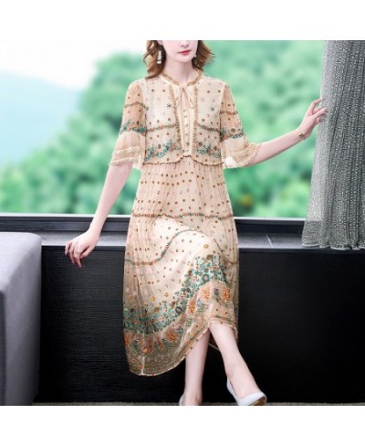 Spring And Summer 2023 New Heavy Industry Flower Embroidery Silk Dress Temperament Mulberry Silk Flower Loose Size Long Skirt...