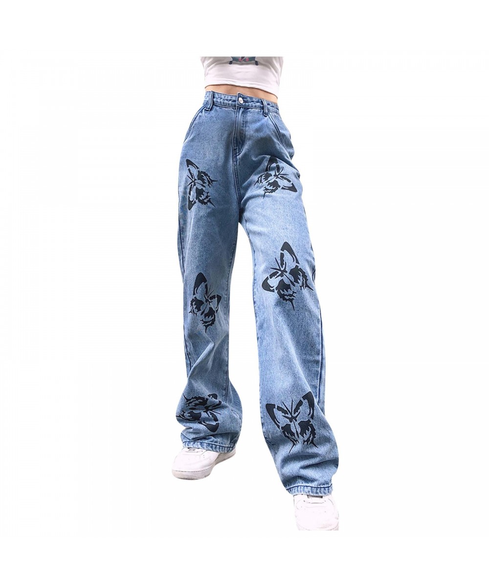 Y2K Butterfly Print Jeans Woman High Waist Hippie Baggy Denim Trousers Streetwear Ladies Casual Straight Pants Vintage Jeans ...