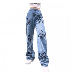 Y2K Butterfly Print Jeans Woman High Waist Hippie Baggy Denim Trousers Streetwear Ladies Casual Straight Pants Vintage Jeans ...