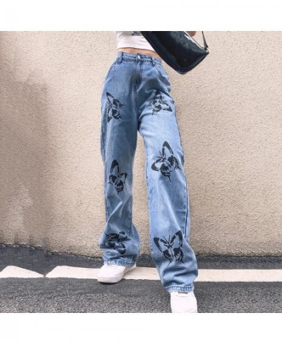 Y2K Butterfly Print Jeans Woman High Waist Hippie Baggy Denim Trousers Streetwear Ladies Casual Straight Pants Vintage Jeans ...