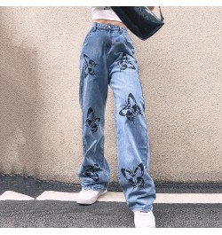 Y2K Butterfly Print Jeans Woman High Waist Hippie Baggy Denim Trousers Streetwear Ladies Casual Straight Pants Vintage Jeans ...