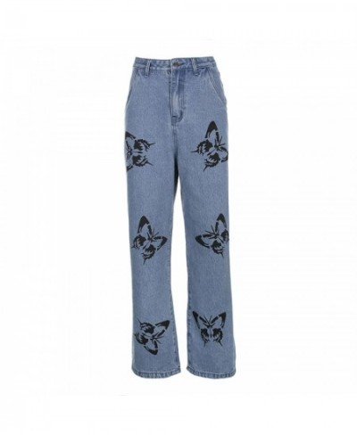 Y2K Butterfly Print Jeans Woman High Waist Hippie Baggy Denim Trousers Streetwear Ladies Casual Straight Pants Vintage Jeans ...