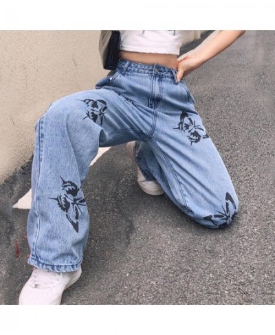 Y2K Butterfly Print Jeans Woman High Waist Hippie Baggy Denim Trousers Streetwear Ladies Casual Straight Pants Vintage Jeans ...