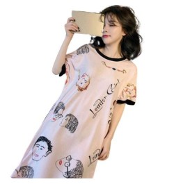 New Women Casual O Neck Short Sleeve Cute Camera Cat Nightgown Nightdress Sleepwear Girls Comfortable Home Clothes Pajama dre...