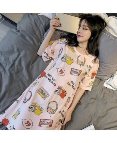 New Women Casual O Neck Short Sleeve Cute Camera Cat Nightgown Nightdress Sleepwear Girls Comfortable Home Clothes Pajama dre...