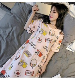 New Women Casual O Neck Short Sleeve Cute Camera Cat Nightgown Nightdress Sleepwear Girls Comfortable Home Clothes Pajama dre...