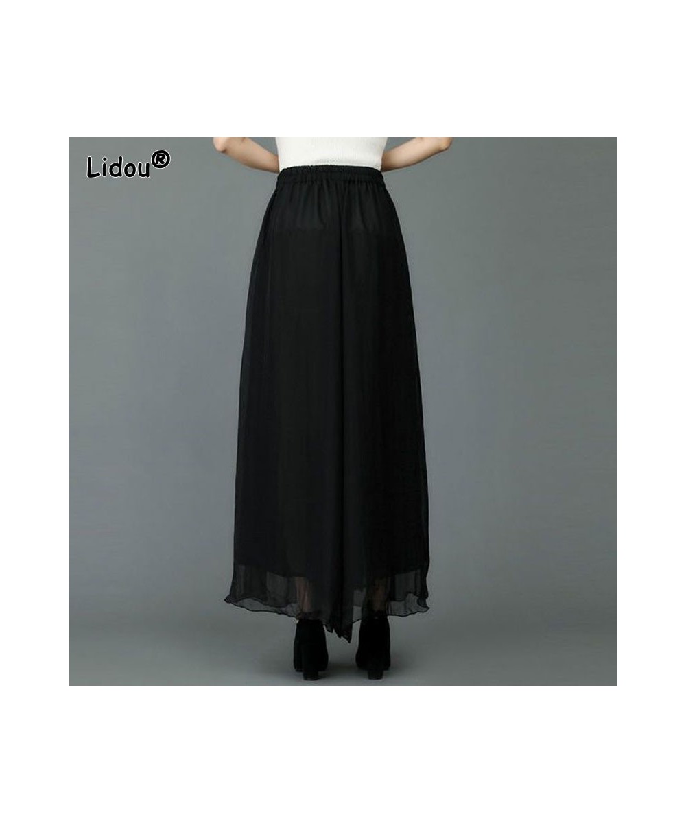 Elastic Waist Solid Wide Leg Pants Chiffon Elegant Casual Loose Spring Summer Thin Women's Clothing 2022 Oversized Temperamen...